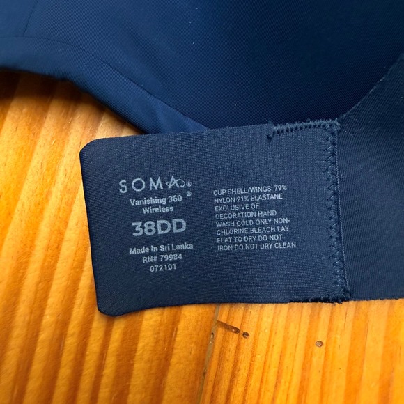 Soma Vanishing 360 Wireless Bra Navy Blue Full Coverage 38DD 072101 - Picture 3 of 5